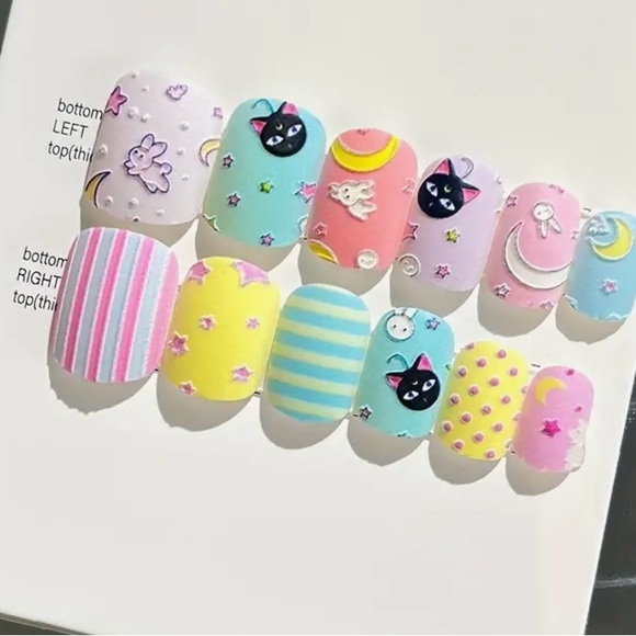 96pc Press On Gradient Short Square Nails For Girls Nails+File+Jelly Gel Tabs - Picture 3 of 8